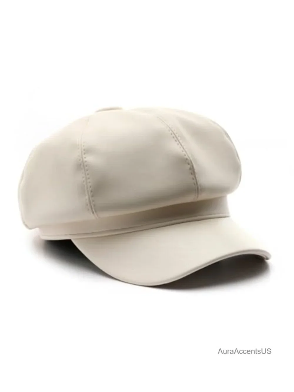 8 Panel Newsboy Cap PU Leather Visor Beret Cabbie Hat